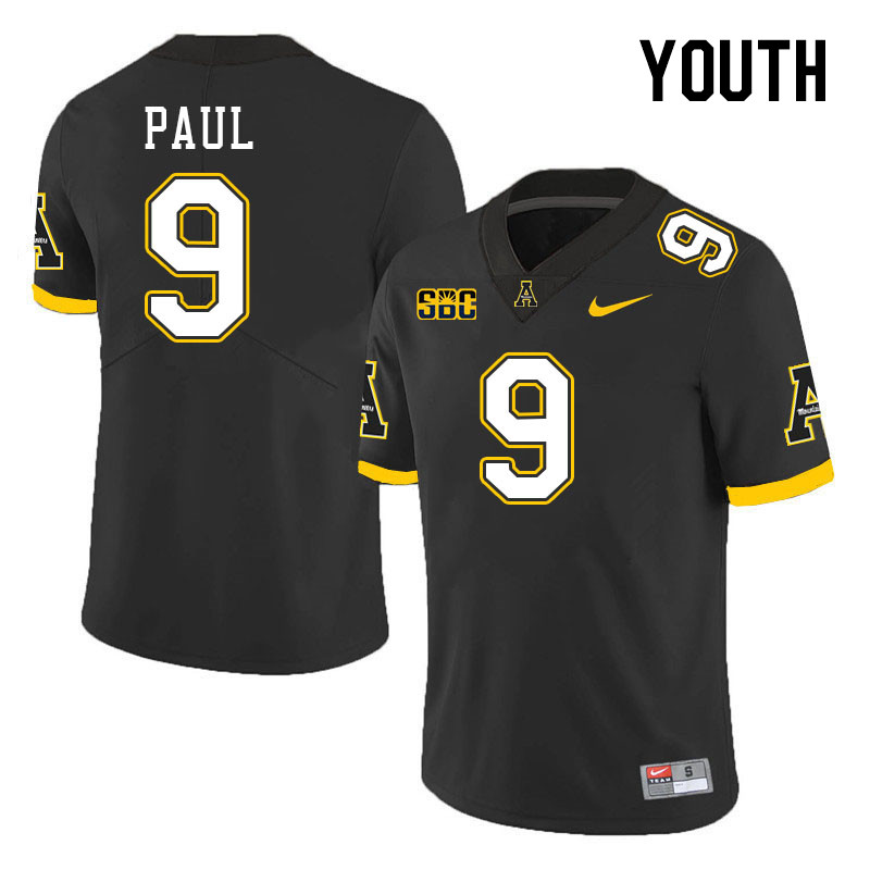Youth #9 Jarrett Paul Appalachian State Mountaineers College Football Jerseys Stitched Sale-Black - Click Image to Close